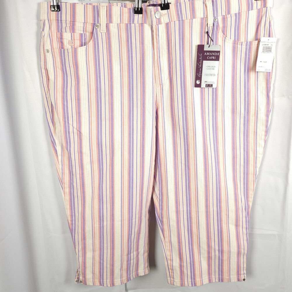 NWT Gloria Vanderbilt‎ Amanda Pastel Stripe Capris Women's 18W 46x20